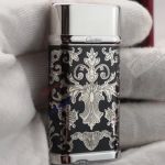 Copy Cartier Black & Silver Lighter With Printed Flower  